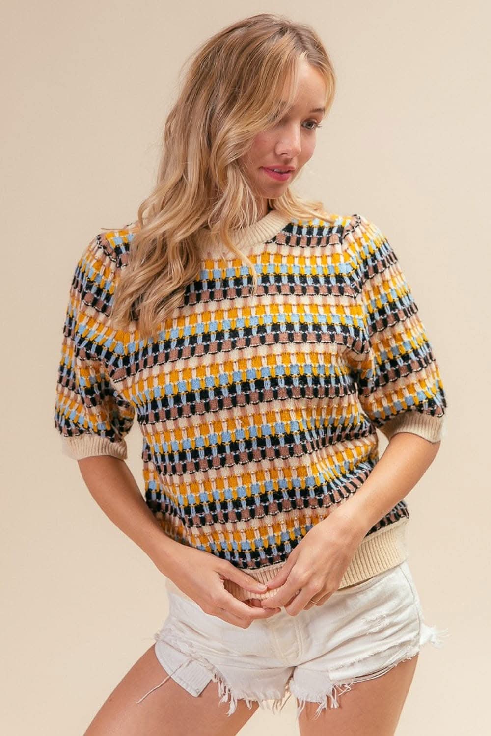 BiBi Multi Color Half Sleeve Sweater - Love Salve